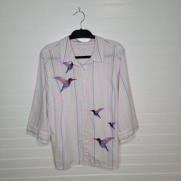 Croft & Barrow Plus Size 1X Embroidered Hummingbird Boho Naturecore Artsy Top - Picture 1 of 12
